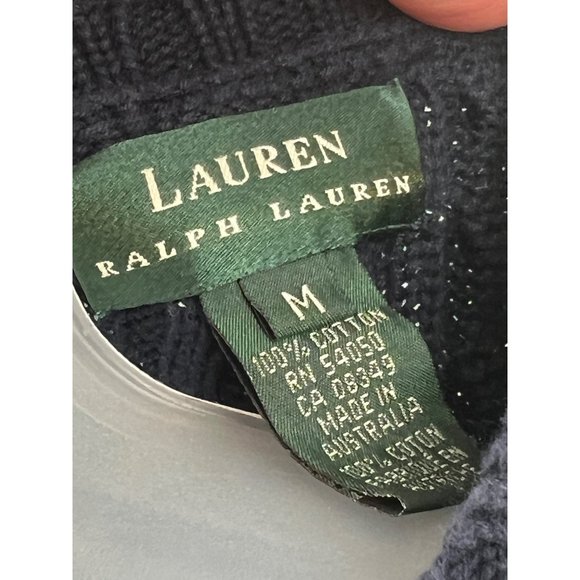 Vintage Ralph Lauren Navy Blue Cable Knit Pullover Sweater with Crest Size Mediu - Picture 8 of 8